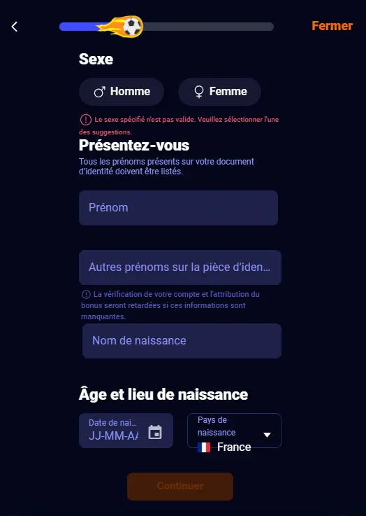 Inscription à l'application mobile BETSSON CASINO