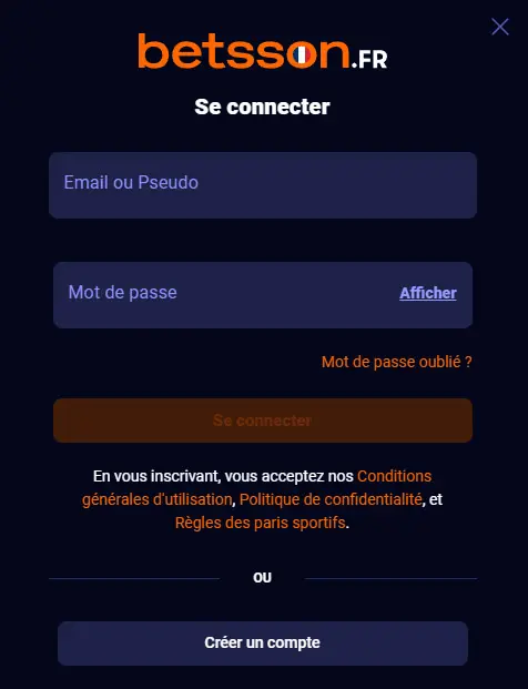 Connexion des membres du BETSSON CASINO